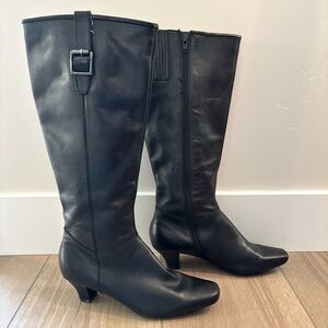 Eddie Bauer  7.5 Calf tall black leather boots 2 inch heels EUC